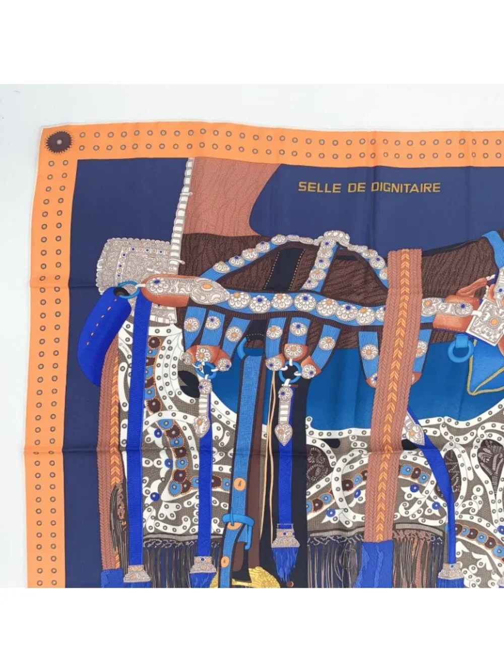Hermes Carre 90 Selle de Dignitaire Dignitary's Saddle Orange Blue Scarf Silk - Picture 3 of 7